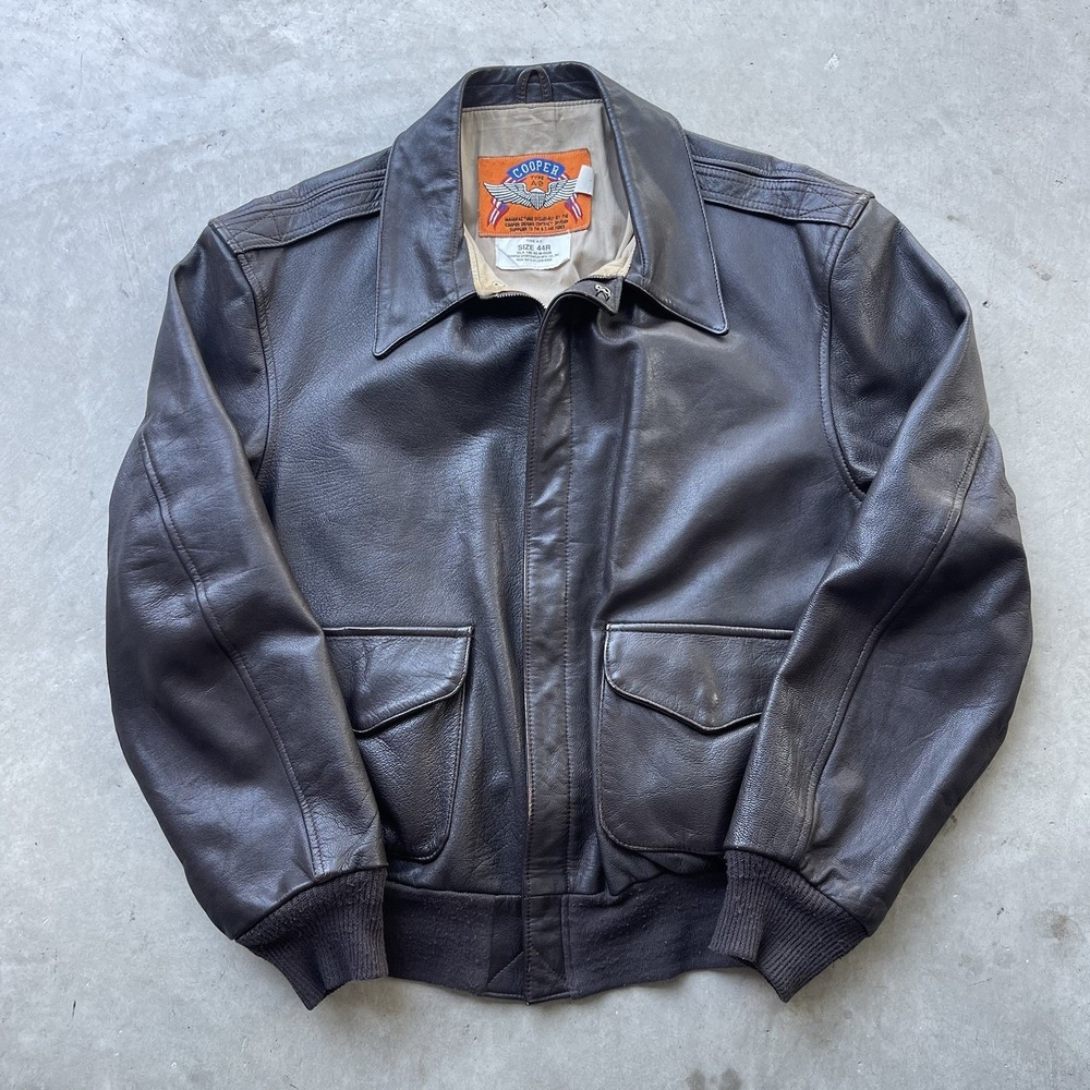 Cooper Type A-2 Vintage Goatskin Leather Flight Jacket Brown 44R WWII Lining